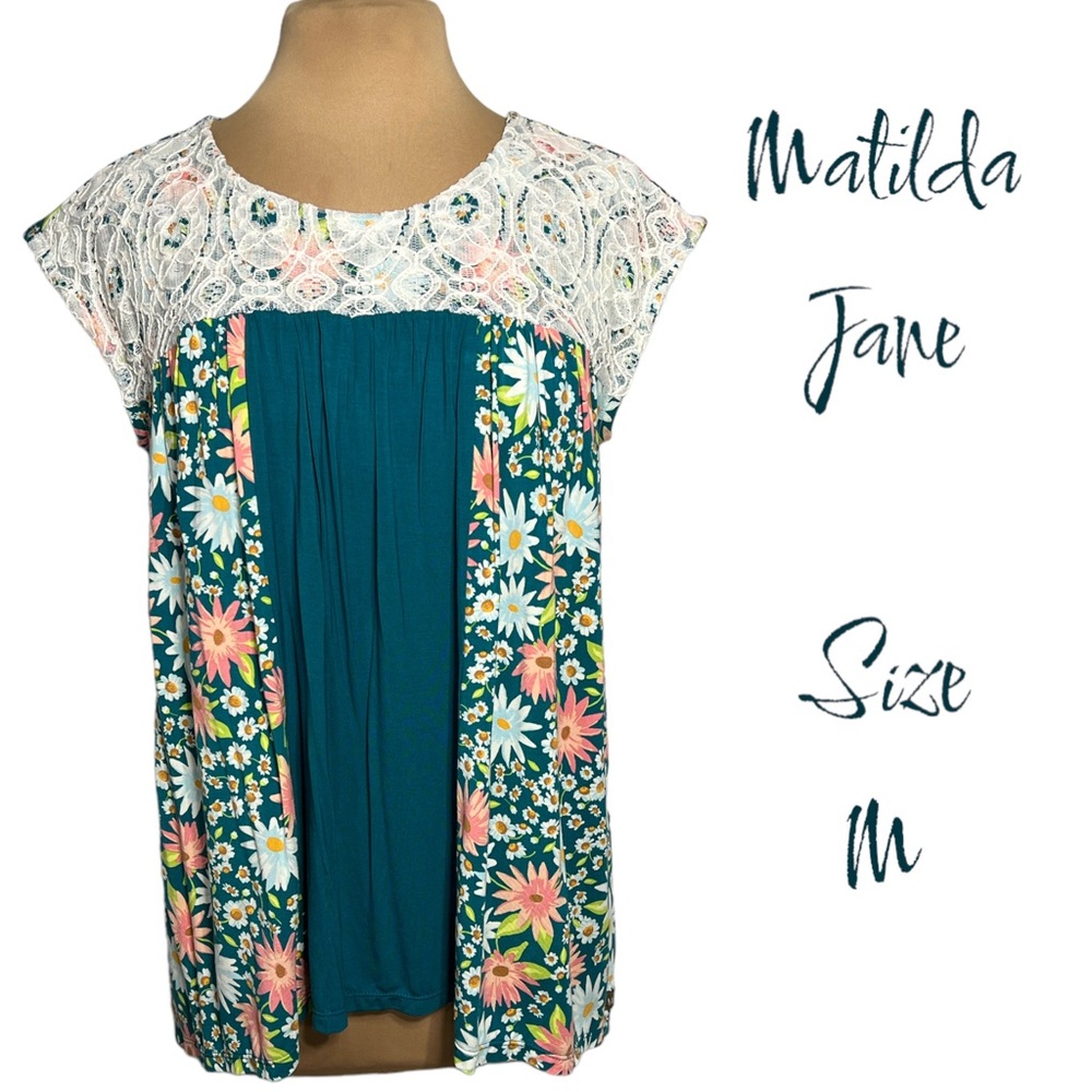 Matilda Jane Teal and Floral Cap Sleeve Blouse